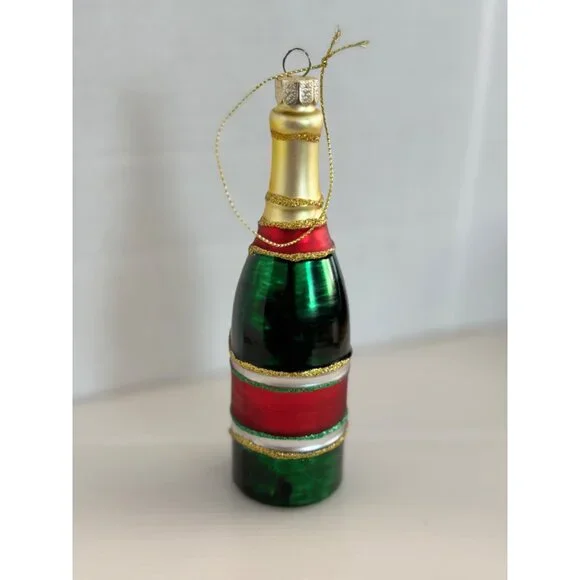 Glass Champagne Bottle Christmas Ornament - Picture 2 of 3